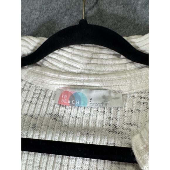 Free People Dress Women Large Ivory Pacific Maxi Side Slits Ribbed Collar Coasta - Picture 3 of 11